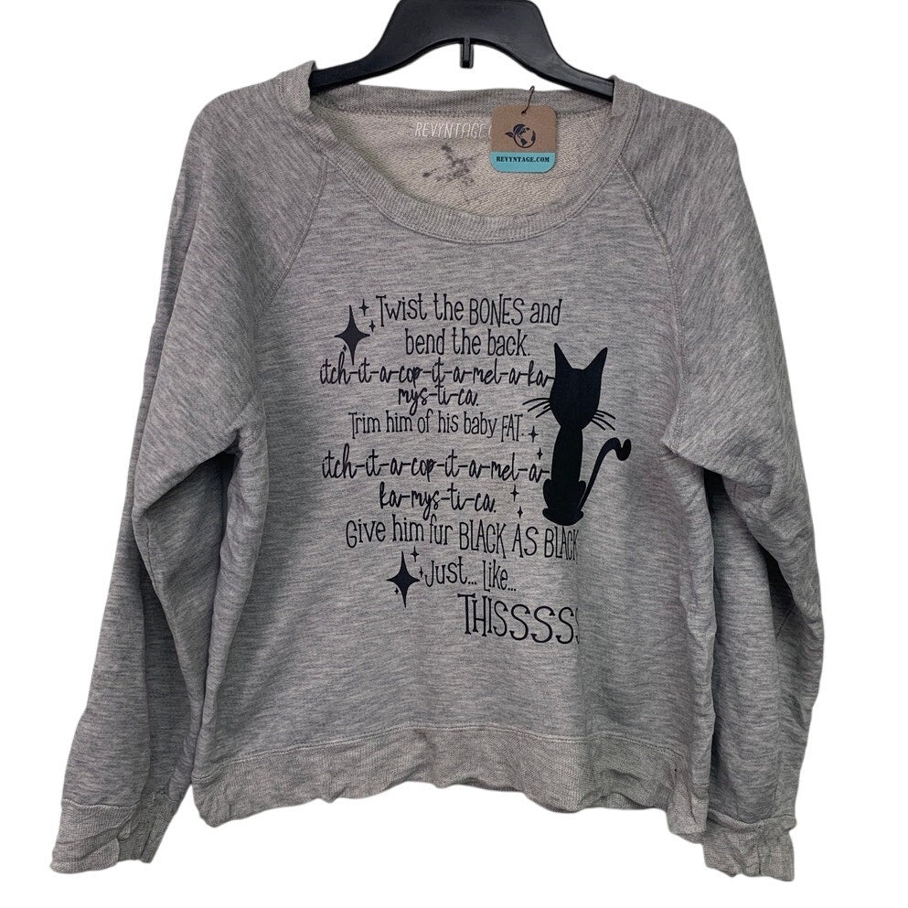 Upcycled Hand Printed Womens XL Halloween Hocus Pocus Long Sleeve Sweatshirt
