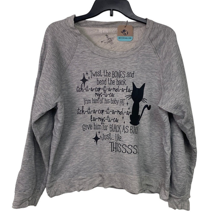 Upcycled Hand Printed Womens XL Halloween Hocus Pocus Long Sleeve Sweatshirt