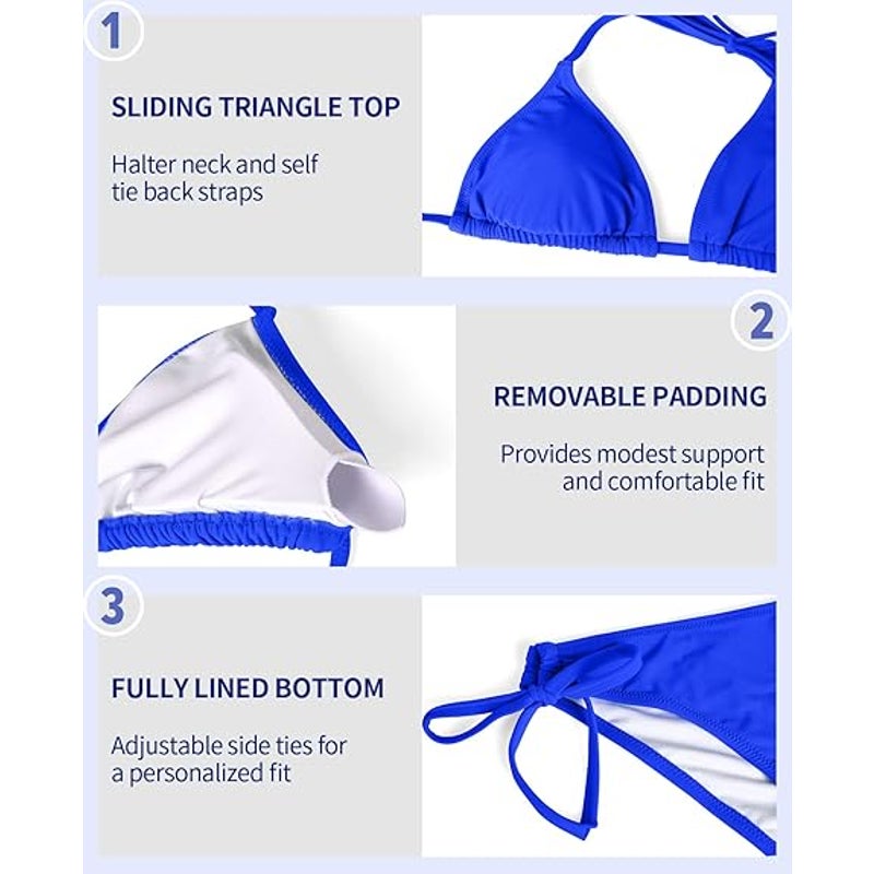 New Zonsaoja Women Medium Royal Blue Tie 2 Piece Triangle Bikini Swimsuit
