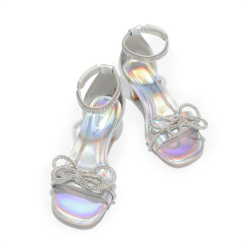 Dream Pairs Big Girls Size 4 Rainbow Silver Ankle Strap Rhinestone Bow Shoes
