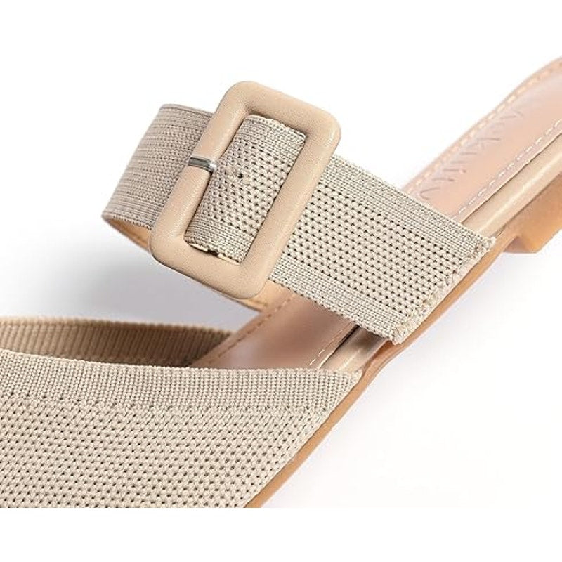 Meknitva Womens 9.5W Wide Tan Pointed Toe Mule Flat Slip On Sandal Shoes