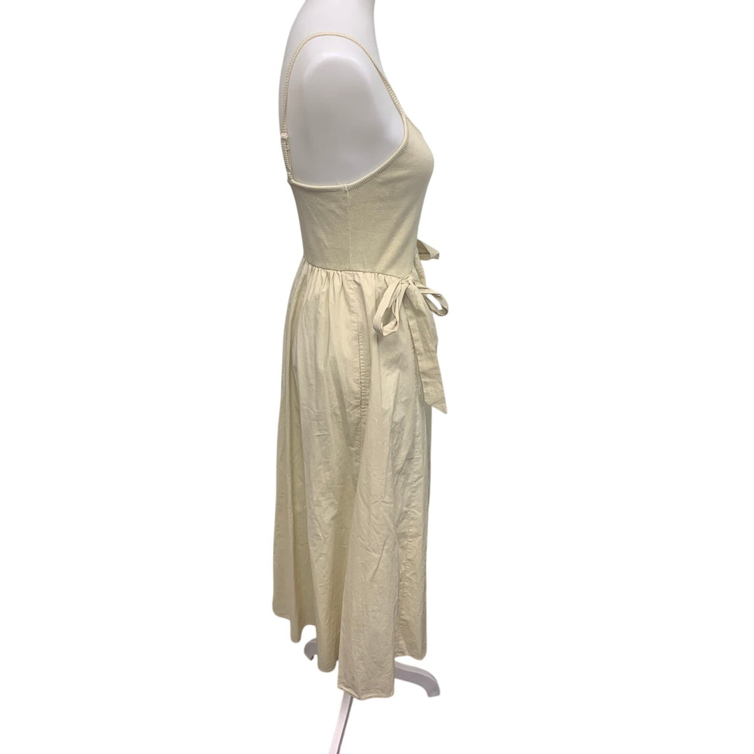 New Aerie Womens Small Spaghetti Strap Hip Bows Cream FIt Flare Maxi Dress