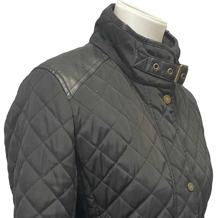 Lauren Ralph Lauren Small Black Quilted Faux Leather Trim Full Zip Jacket Coat