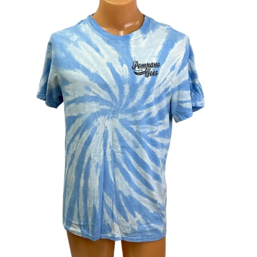 Pompano Joes Mens Medium Tie Dye 100% Cotton Short Sleeve Crew Neck Tee Shirt