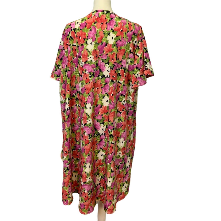 Shein Floral 1X Short Sleeve Lightweight Long Coverup Open Cardigan Blouse