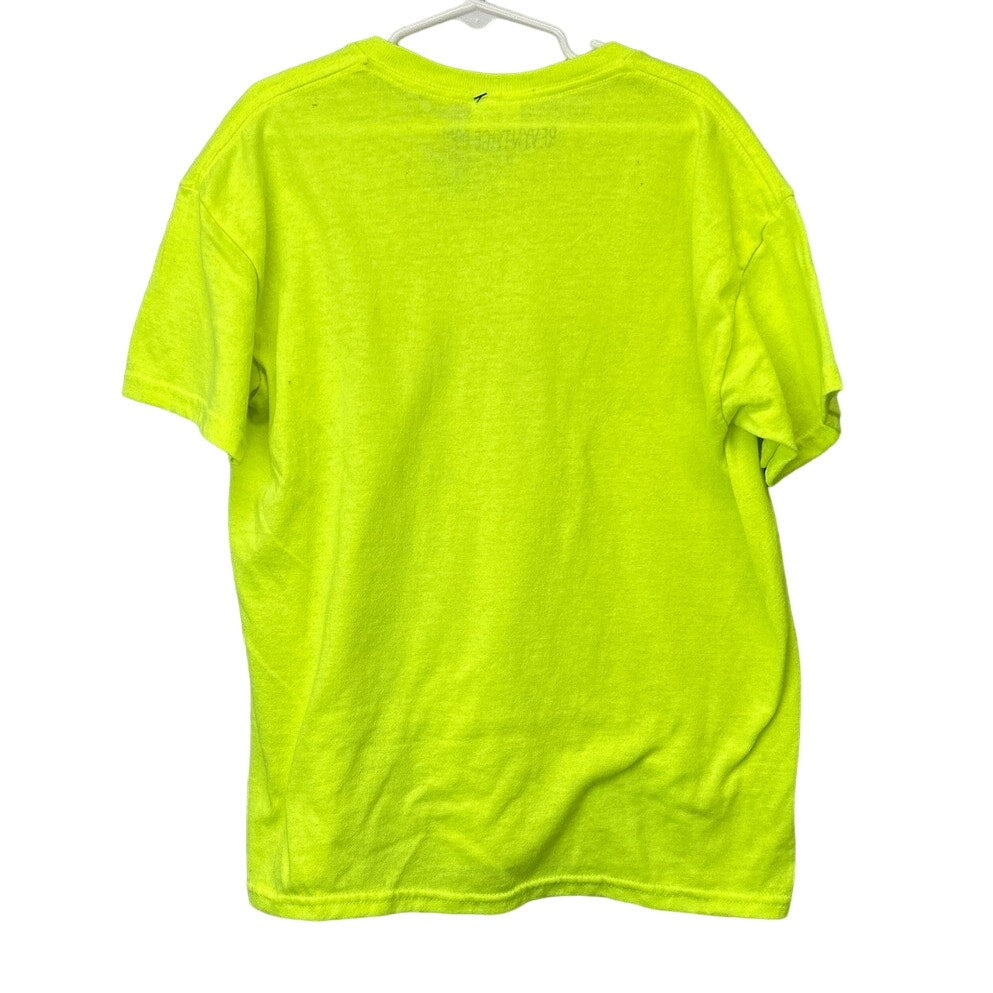 Hand Printed Upcycled Boys Medium Dragonfly Neon Yellow Short Sleeve Tee Shirt