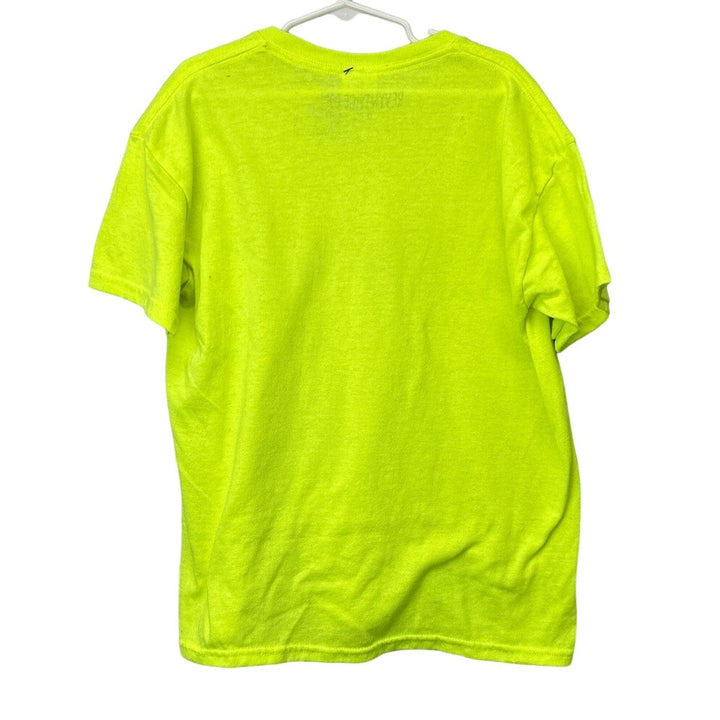 Hand Printed Upcycled Boys Medium Dragonfly Neon Yellow Short Sleeve Tee Shirt