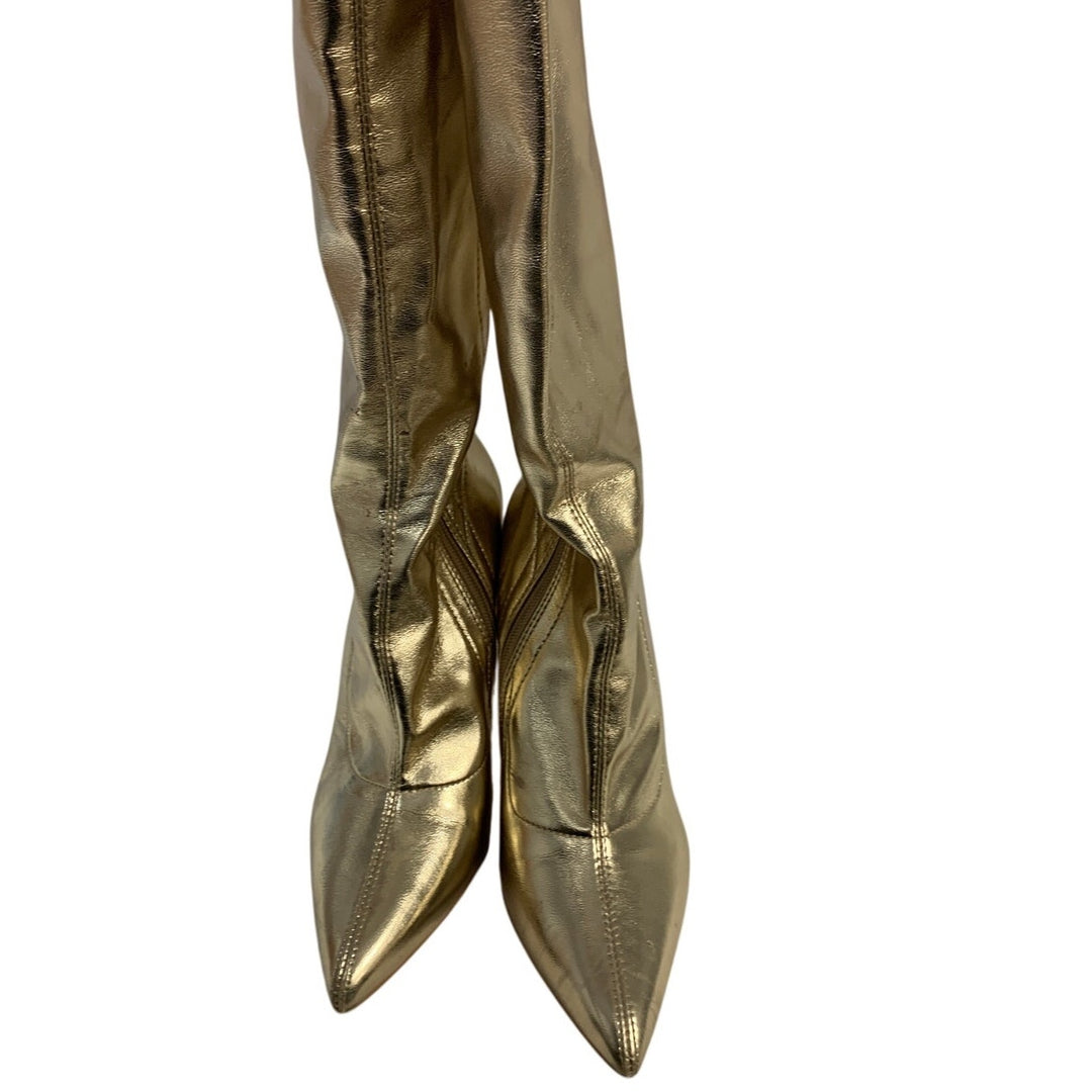 Wsheliu Womens Size 8 Gold 4" Heel Thigh High Gogo Boots Pointed Toe Shoes