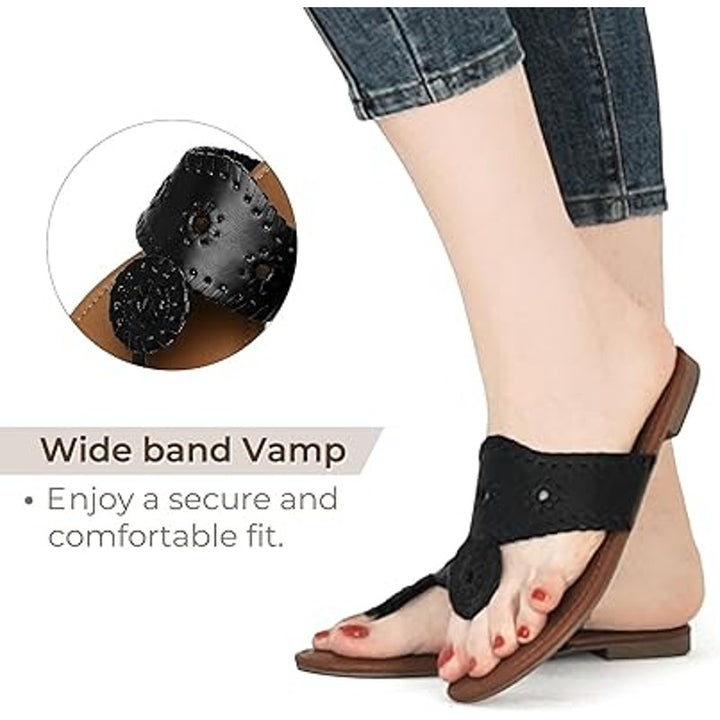 Katliu Womens Size 6 Black Wide Band Vamp Flat Thong Flip Flop Sandal Shoes