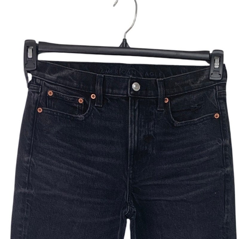 New American Eagle Womens Size 4 Black Cotton Blend Distressed Denim Jeans
