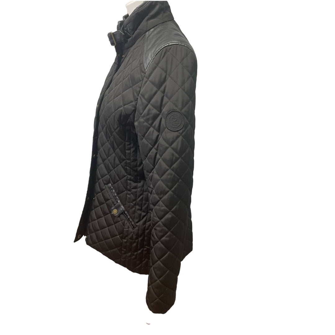 Lauren Ralph Lauren Small Black Quilted Faux Leather Trim Full Zip Jacket Coat