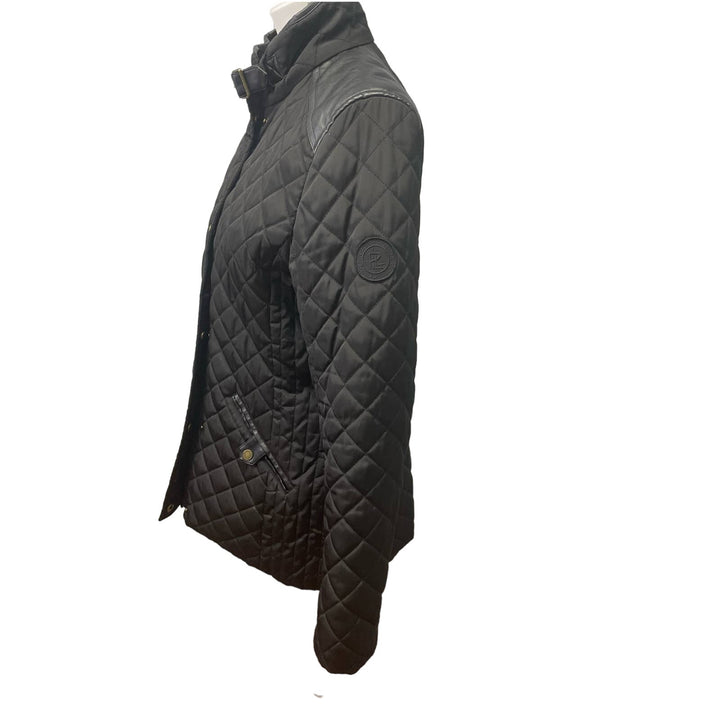 Lauren Ralph Lauren Small Black Quilted Faux Leather Trim Full Zip Jacket Coat