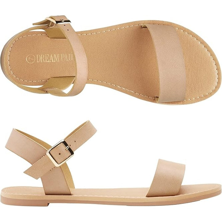New Dream Pairs Womens Size 8 Tan Ankle Strap Flat Open Toe Band Flat Sandals