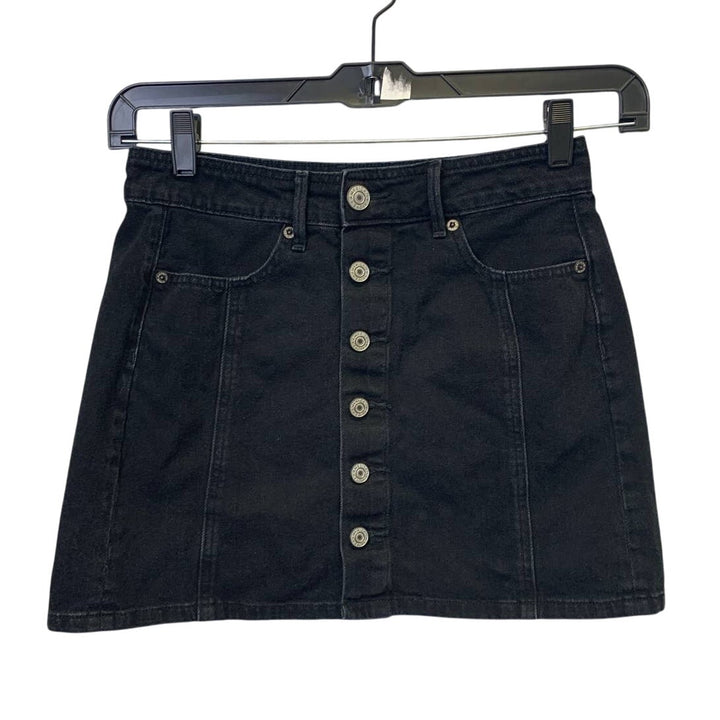 American Eagle Size 2 Button Up PolyCotton Black Denim Short Jean Skirt