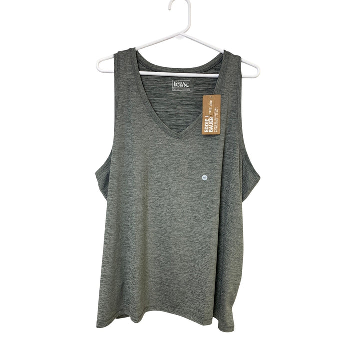 New Eddie Bauer Womens T2XL 2XL Tall Resolution Stretch V Neck Gray Tank Top