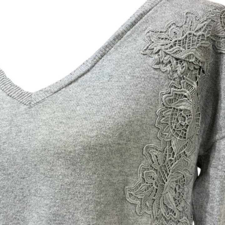 Lauren Conrad Womens Medium Cotton Blend VNeck Long Sleeve Ruffled Sweater Dress