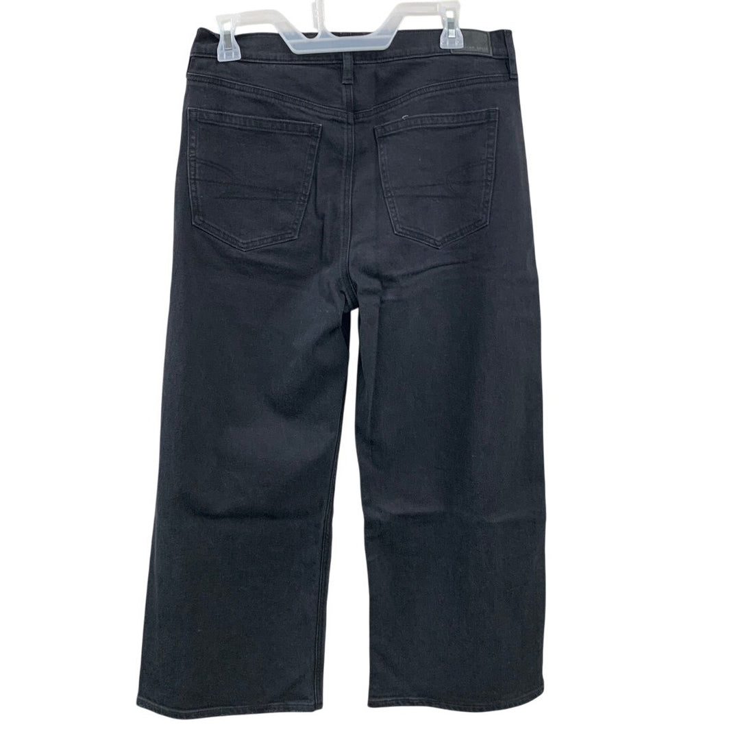 New American Eagle Womens Size 2 90s Wide Leg Crop Stretch Black Denim Jeans