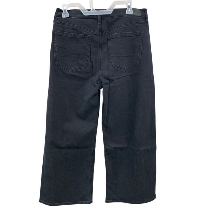 New American Eagle Womens Size 2 90s Wide Leg Crop Stretch Black Denim Jeans