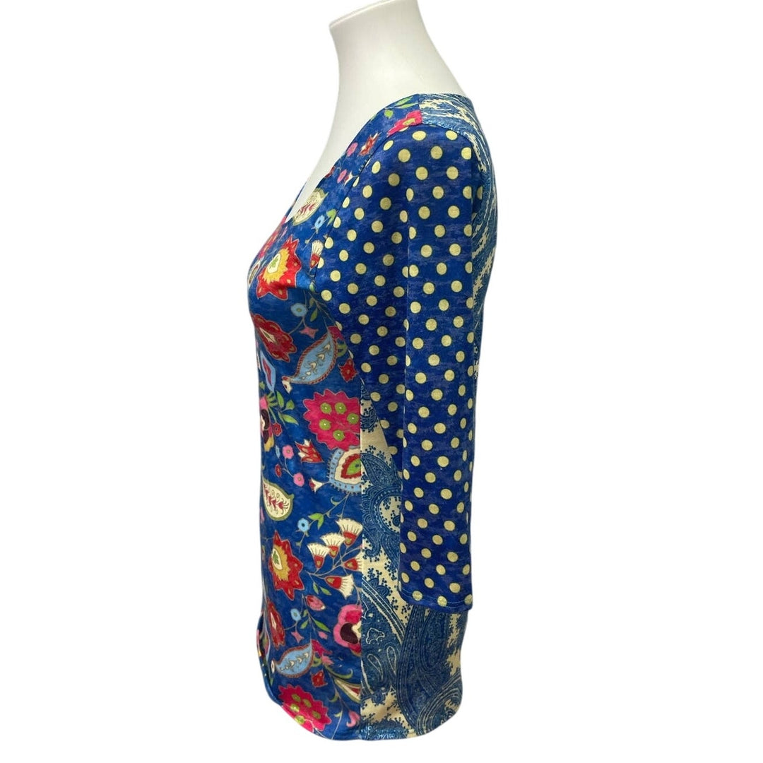 Amma Design Womens Petite Small PS Long Sleeve Scoop Paisley Floral Top Blouse