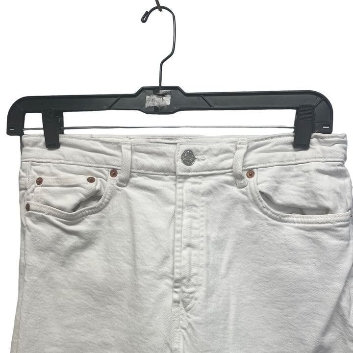 Zara Womens Size 12 Cotton Blend Rough Ankle Hem Denim White Jeans