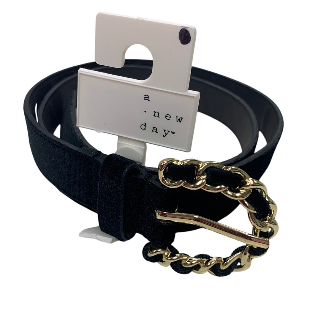 New A New Day Womens Large Black Velvet Bonded Leather Fancy Fashion Belt