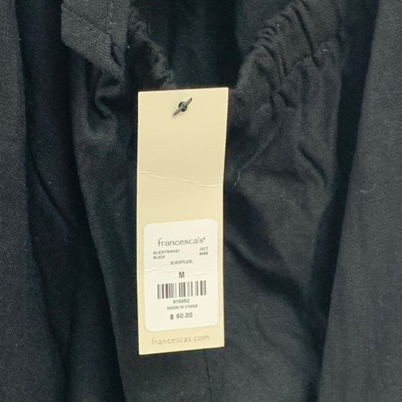NWT New Francescas Blue Rain Womens Medium Black Front Tie Key Hole Jumpsuit