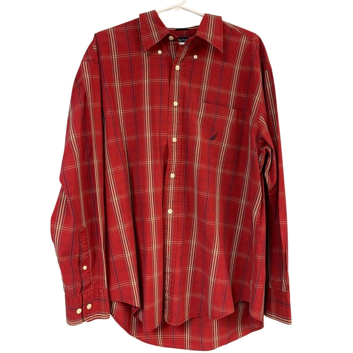 Lot of 2 Nautica Mens Large Plaid Long Sleeve Collared Button Up Shirts