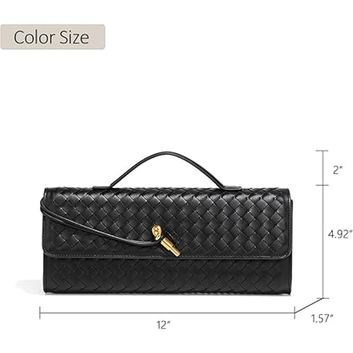 New JYG Black Faux Leather Woven Evening Should Bag Handbag Crossbody Purse