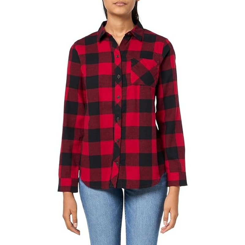 New Eddie Bauer Womens XS Red Black Plaid 100% Cotton Button Up Flannel Shirt