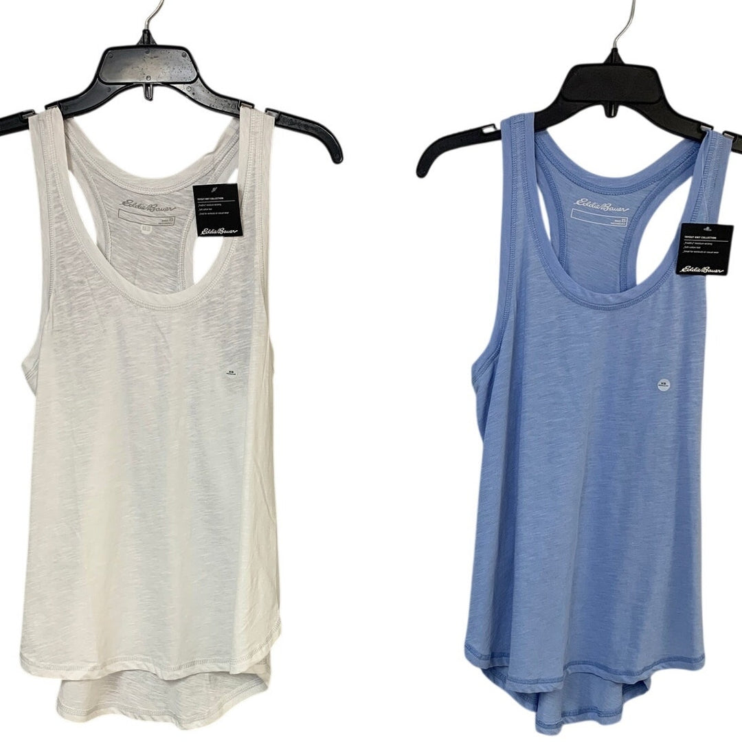 2 New Eddie Bauer Womens XS Peak Blue White Tryout Racerback FastDry Tank Tops