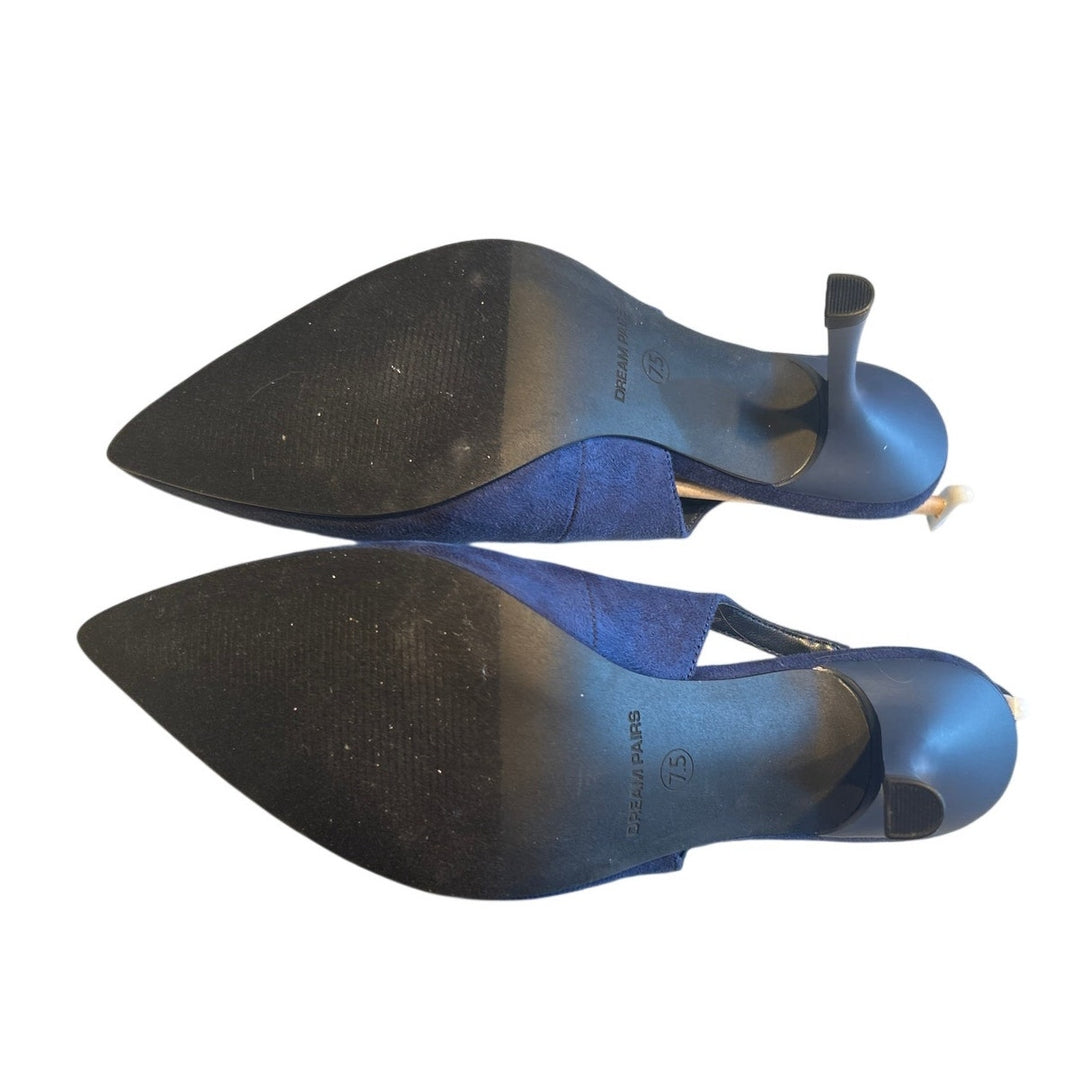 Dream Pairs Womens 7.5 Navy 3.5" Heel Suede Closed Pointed Toe Slingback Shoes