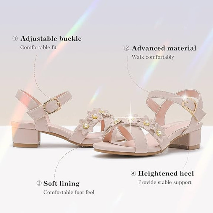 Laurmosa Girls Size 4 Pinky Tan Open Toe 1" Heel Wedding Fancy Sandal Shoes