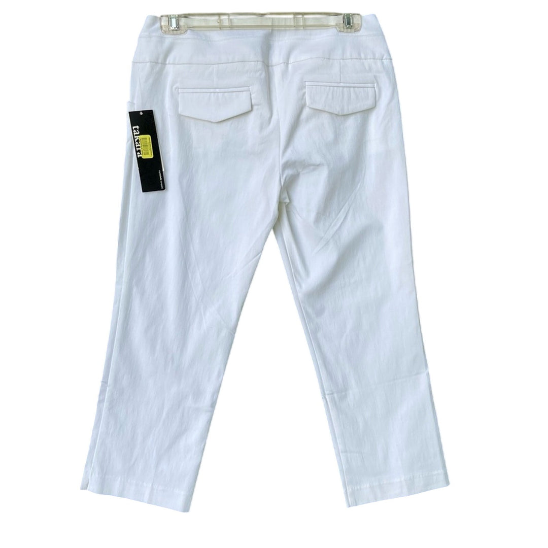 NWT New Takara Juniors Size 9 White Flat Front Rayon Blend Capri Cropped Pants