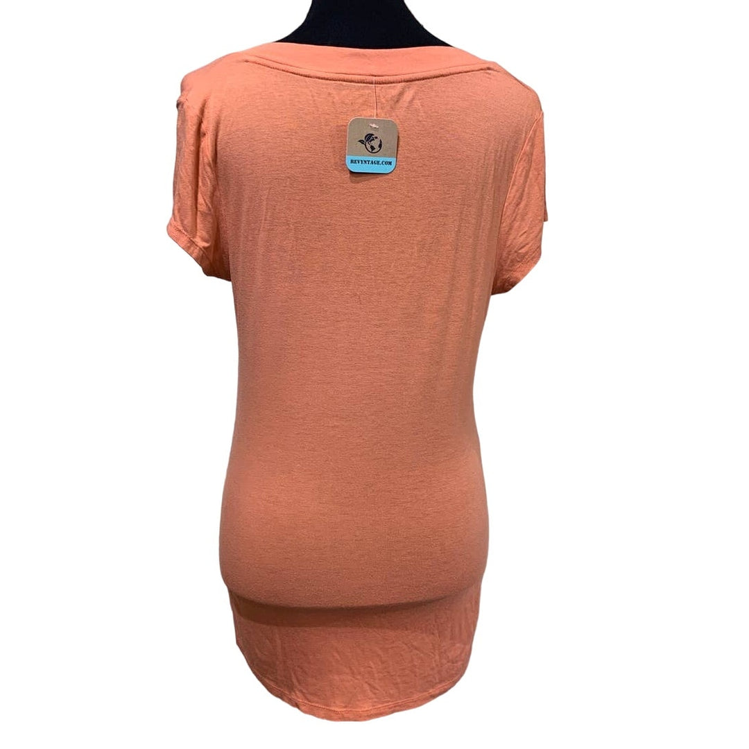 Hand Printed Medium Upcycled Pumpkin Autumn Fall Flower Orange Short Sleeve Tee