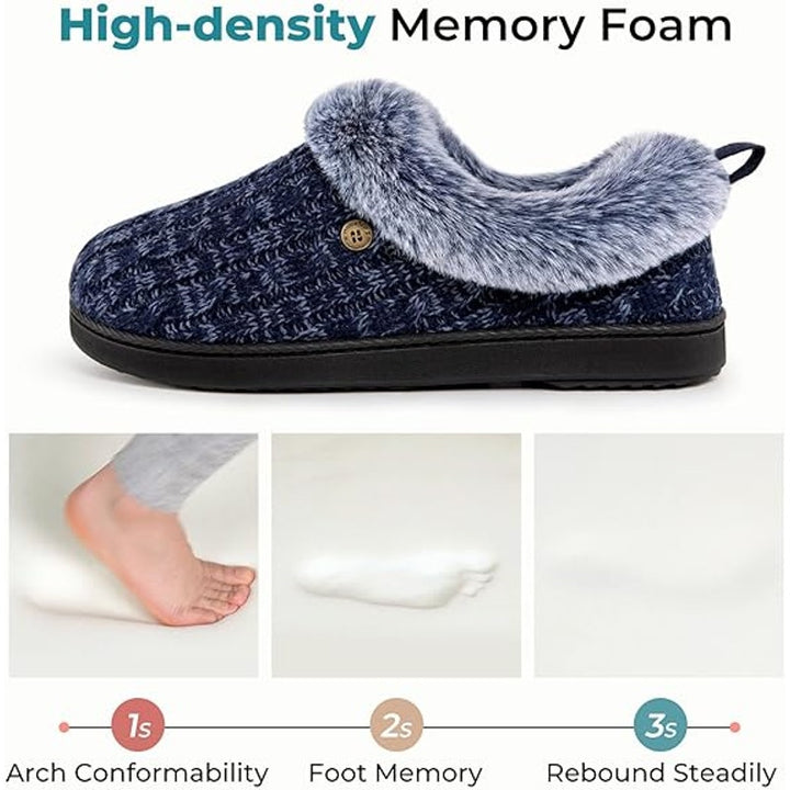 New HomeTop Womens Size 7/8 Navy Blue Cable Knit Breathable Warm Slippers