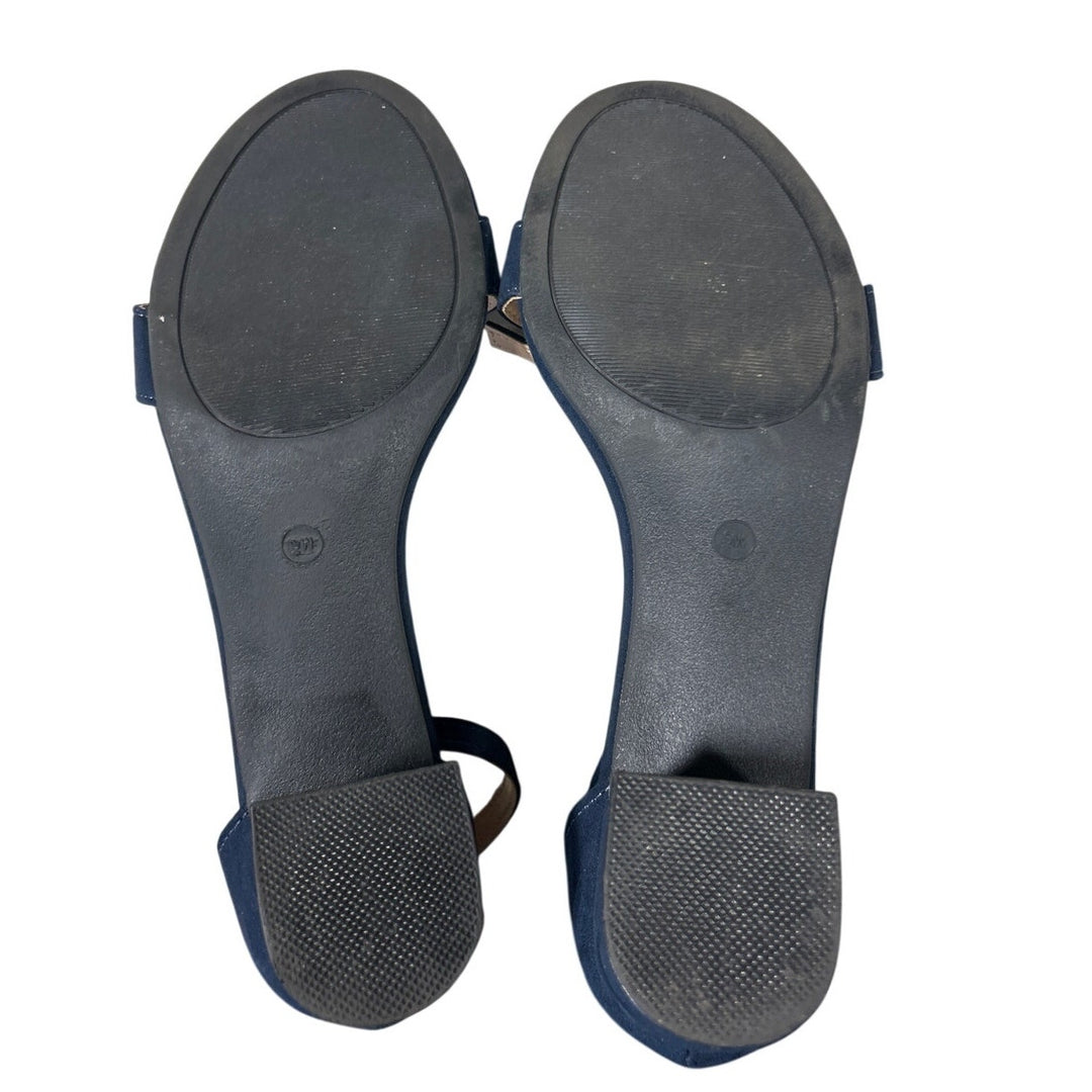 Mysoft Womens 9 Navy Blue 2.25" Chunky Heel Open Round Toe Ankle Strap Shoes