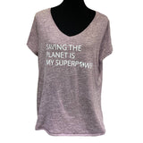 Hand Printed Upcycled Womens XL Saving the Planet Superpower Short Sleeve Tee