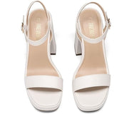 Dream Pairs Women Size 10 White Faux Leather 4.5" Chunky Heel Open Toe Shoes