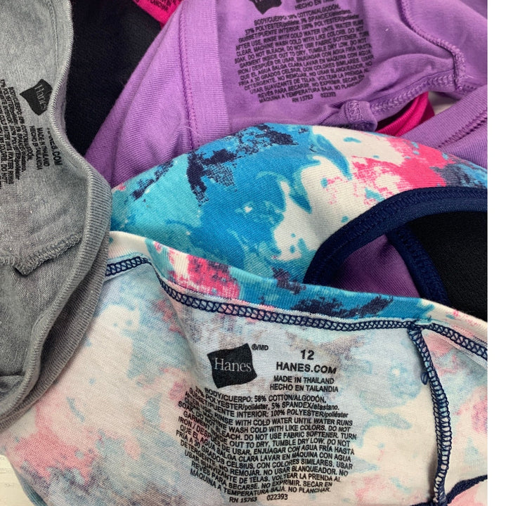 4 New Hanes Girls Size 12 Cotton Blend Solid Color Tie Dye Period Underwear