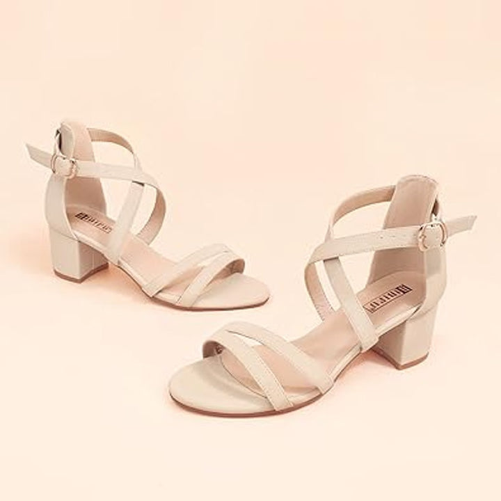 idifu Womens 9.5 Pinky Tan Open Toe 2.25" Block Heel Ankle Strap Sandal Shoes