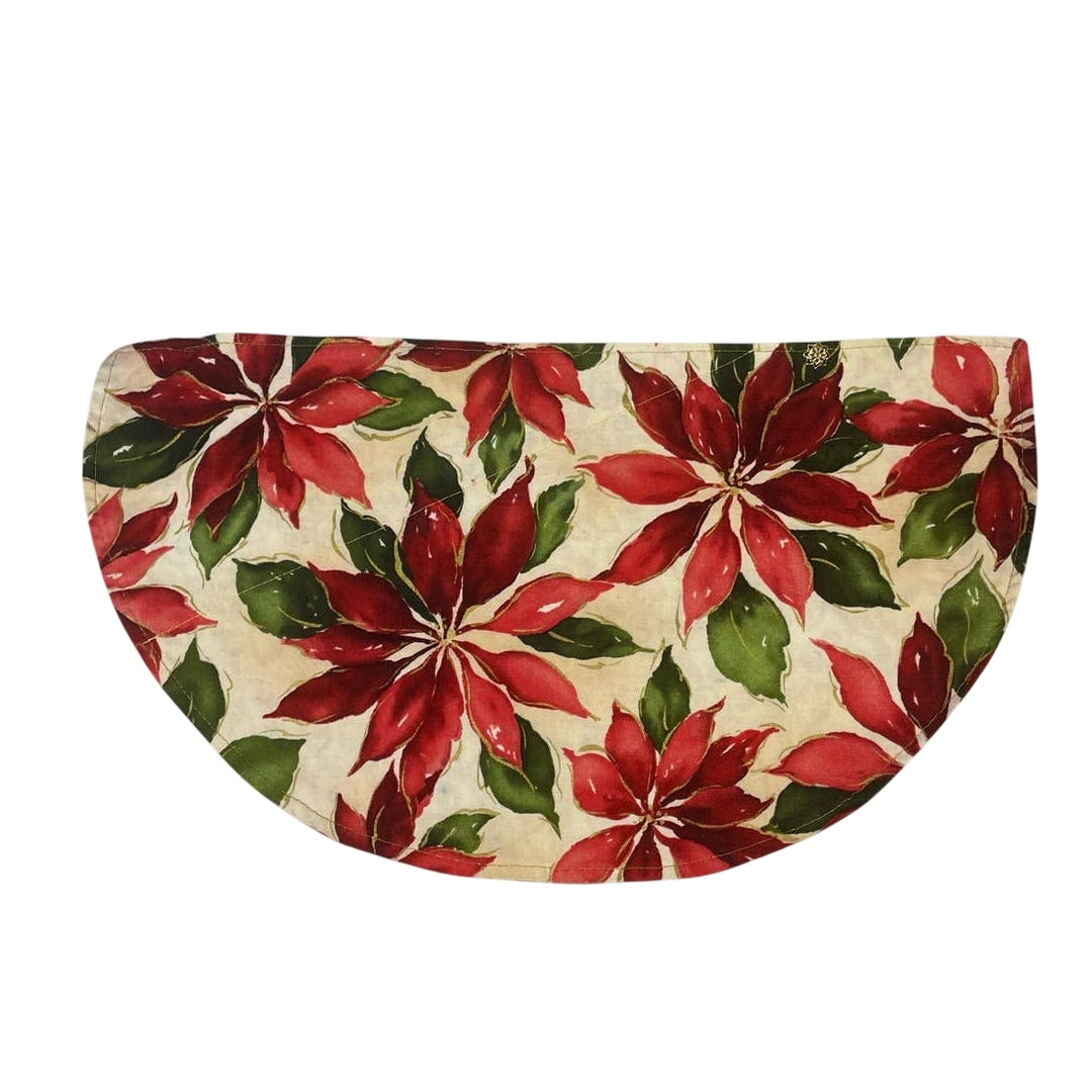 5 Handmade Half Moon Christmas Poinsettia Cotton Fabric Placemants Lace Doily