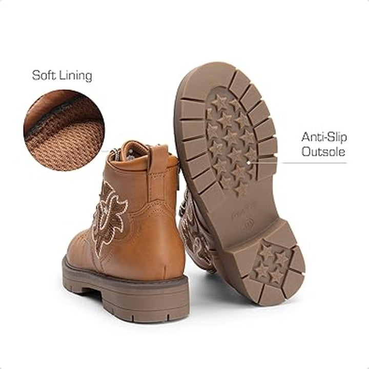 Dream Pairs Girls Size 13 Brown Lace Up Side Zip Embroidered Faux Leather Boots