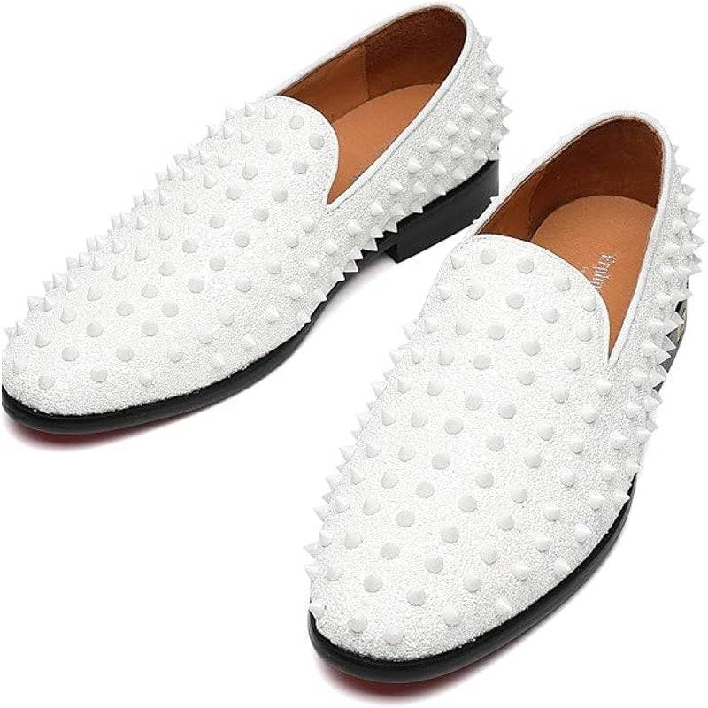 Erphpre Paul Mens Size 11 White Sparkle Silver Studded Spiked Slip On Loafers