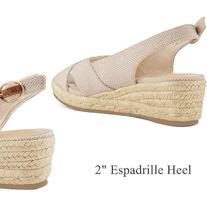 Mysoft Womens 8 Tan Canvas Open Toe Espadrille 2" Platform Buckle Sandals Shoes
