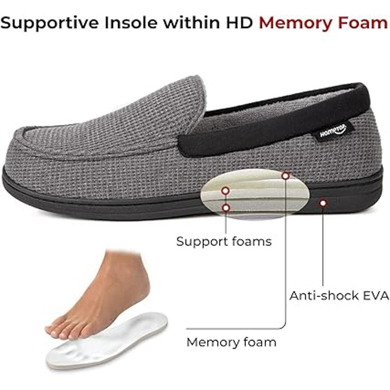 New HomeTop Mens Size 11 Gray Soft Slide On Memory Foam Moccasin Slipper Shoes