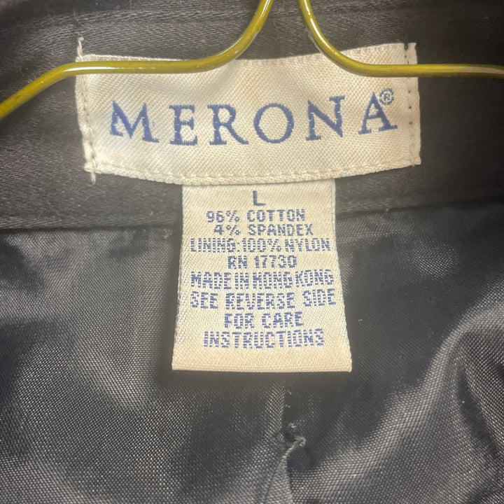Merona Womens Large Cotton Blend Lined Button Up Padded Shoulder Jacket