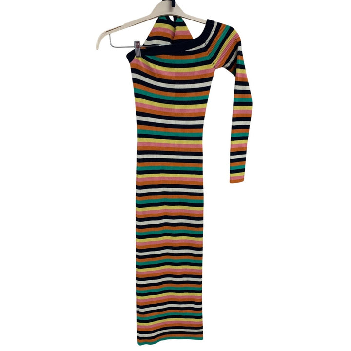 Monse Women XS Multicolor Striped One Shoulder Sweater Knit BodyCon Halter Dress