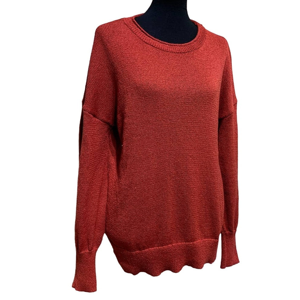 Womens XL Long Sleeve Tomato Red Lightweight Roll Collar Pullover Knit Sweater