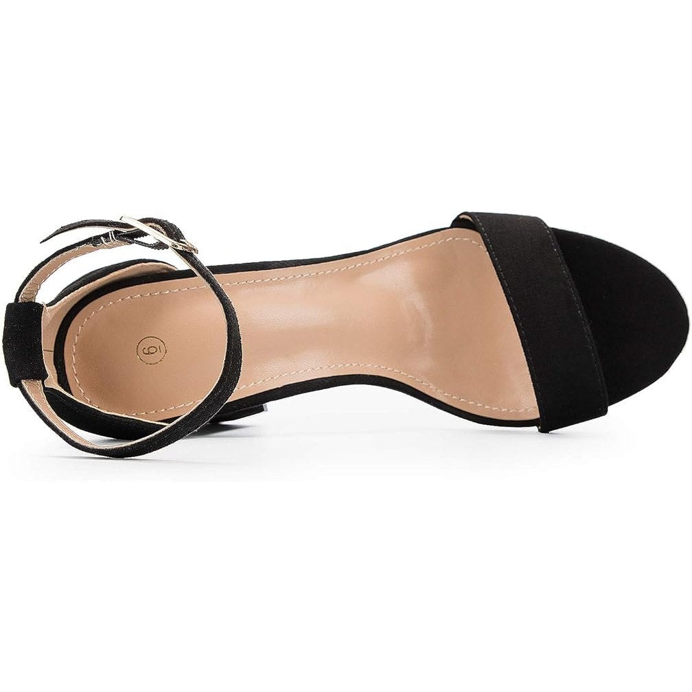 Coasis Womens 6 Black Faux Suede Ankle Strap 3.25" Heel Open Toe Sandal Shoes
