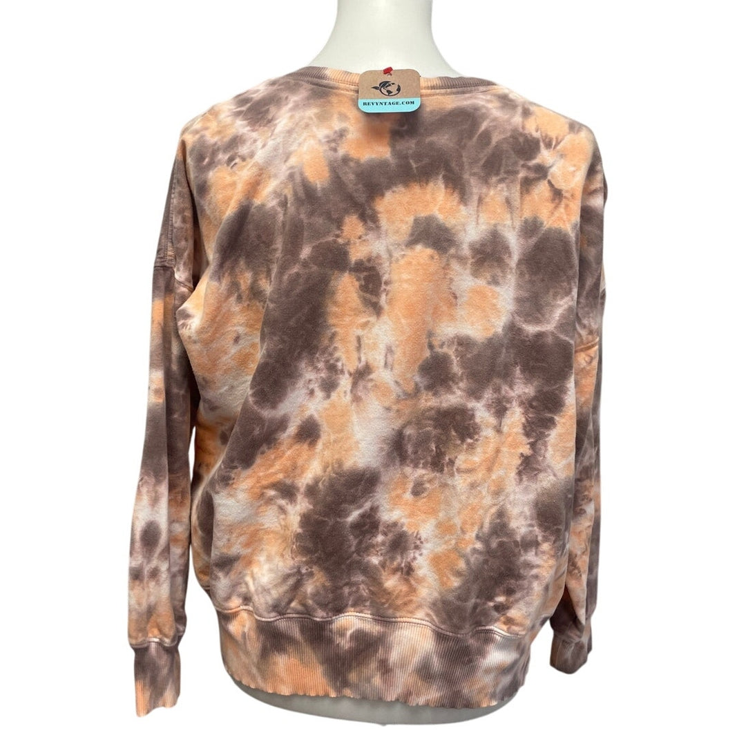 Hand Printed Upcycled Womens Small Tie Dye Pine Cone Long Sleeve Sweatshirt